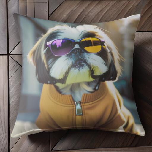 サングラス シーズー ジャケット ファッション クッションカバー 45×45cm アニマル柄 おしゃれ 可愛い ..