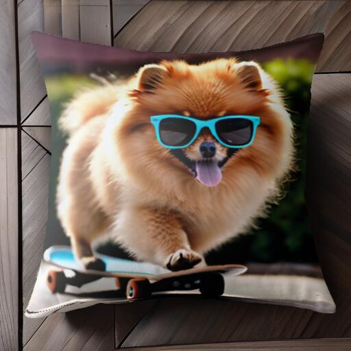 サングラス ポメラニアン スケートボード クッションカバー 45×45cm アニマル柄 おしゃれ 可愛い クッ..