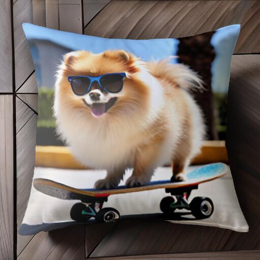 サングラス ポメラニアン スケートボード クッションカバー 45×45cm アニマル柄 おしゃれ 可愛い クッ..
