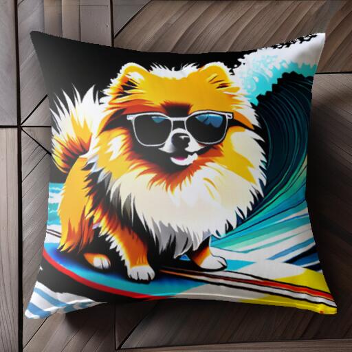 波 ポメラニアン サーフィン サングラス クッションカバー 45×45cm アニマル柄 おしゃれ 可愛い クッシ..