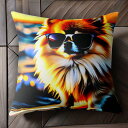 サングラス ポメラニアン 海 夕焼け クッションカバー 45×45cm アニマル柄 おしゃれ 可愛い クッション本体付き 正方形 犬ファン