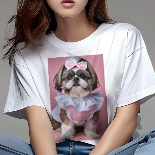 シーズー Tシャツ レディース 犬ファン 半袖 春夏 犬柄 プリント カジュアル かわいい 人間用 個性派 ここだけのデザイン 面白 リボン シーズー 服