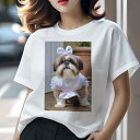 シーズー Tシャツ レディース 犬ファン 半袖 春夏 犬柄 プリント カジュアル かわいい 人間用 個性派 ここだけのデザイン 面白 リボン シーズー ワンピース