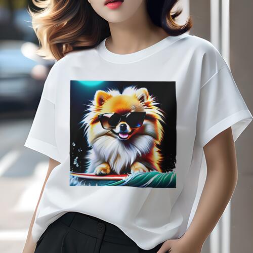 ポメラニアン Tシャツ レディース 犬ファン 半袖 春夏 犬柄 プリント カジュアル かわいい 人間用 個性派 ここだけのデザイン 面白 サングラス ポメラニアン サーフィン 波 夏 ポメラニアン Tシャツ レディース 犬ファン 半袖 春夏 犬柄 プリント カジュアル かわいい 人間用 個性派 ここだけのデザイン 面白 サングラス ポメラニアン サーフィン 波 夏