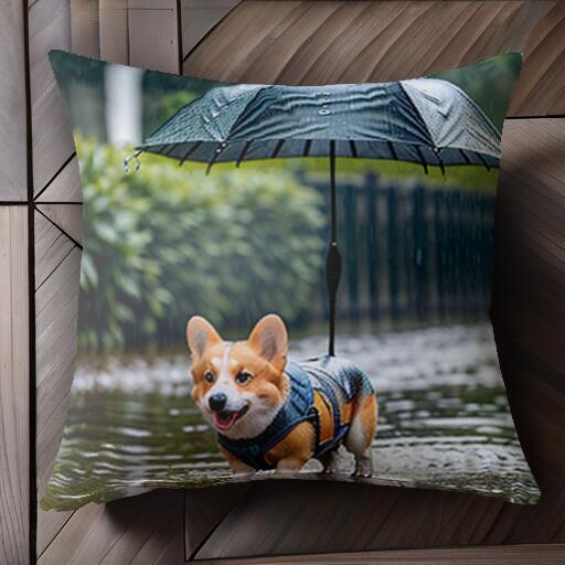 雨 コーギー 傘 梅雨 雨具 クッションカバー 45×45cm アニマル柄 おしゃれ 可愛い クッション本体付き ..