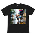 コーギー Tシャツ メンズ キッズ 犬ファン 半袖 春夏 犬柄 プリント カジュアル かわいい 人間用 個性派 ここだけのデザイン 面白 雨 コーギー 傘 水たまり ジャケット