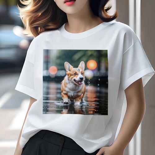 コーギー Tシャツ レディース 犬ファン 半袖 春夏 犬柄 プリント カジュアル かわいい 人間用 個性派 ここだけのデザイン 面白 雨 コーギー 水たまり コーギー Tシャツ レディース 犬ファン 半袖 春夏 犬柄 プリント カジュアル かわいい 人間用 個性派 ここだけのデザイン 面白 雨 コーギー 水たまり