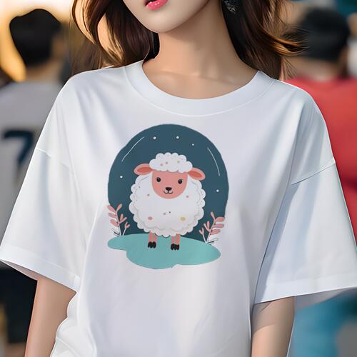 Tシャツ レディース 犬ファン 半袖 春夏 犬柄 プリント カジュアル かわいい 人間用 個性派 ここだけのデザイン 面白 かわいい イラスト 羊 動物 春(4)