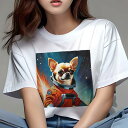 チワワ Tシャツ レディース 犬ファン 半袖 春夏 犬柄 プリント カジュアル かわいい 人間用 個性派 ここだけのデザイン 面白 宇宙 チワワ 宇宙飛行士 スペーススーツ(4)