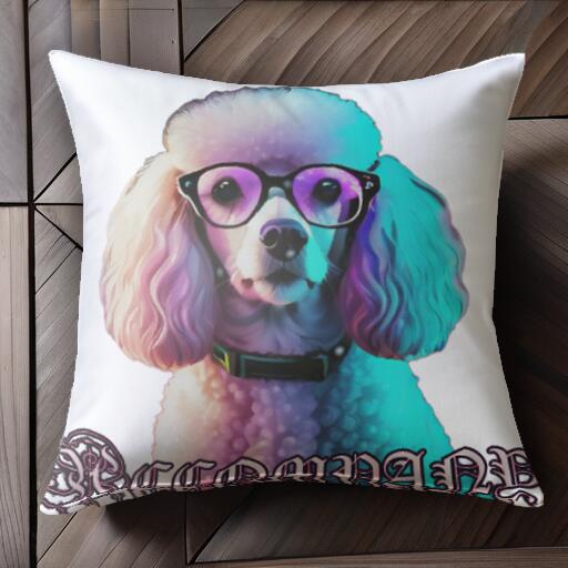 メガネ プードル 首輪 クッションカバー 45×45cm アニマル柄 おしゃれ 可愛い クッション本体付き 正方形 犬ファン