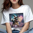 ジャーマンシェパード Tシャツ レディース 犬ファン 半袖 春夏 犬柄 プリント カジュアル かわいい 人間用 個性派 ここだけのデザイン 面白 魔法使いの帽子 ジャーマンシェパード ハート 星空 雲(4)