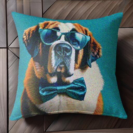 サングラス セントバーナード 蝶ネクタイ クッションカバー 45×45cm アニマル柄 おしゃれ 可愛い クッ..