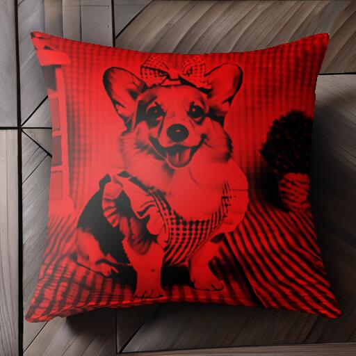 リボン コーギー チェック柄 ドレッサー 観葉植物 クッションカバー 45×45cm アニマル柄 おしゃれ 可愛..