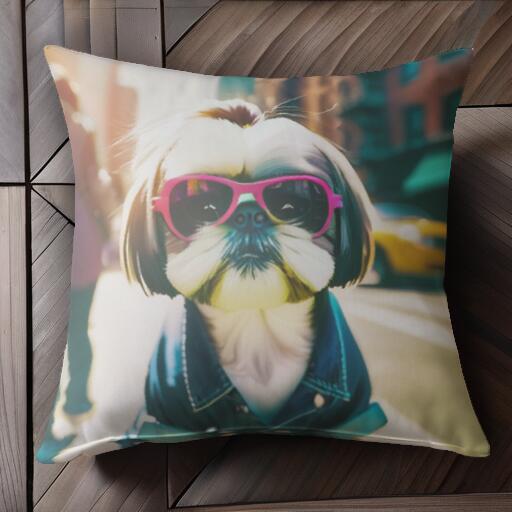 サングラス シーズー ジャケット シティ クッションカバー 45×45cm アニマル柄 おしゃれ 可愛い クッシ..