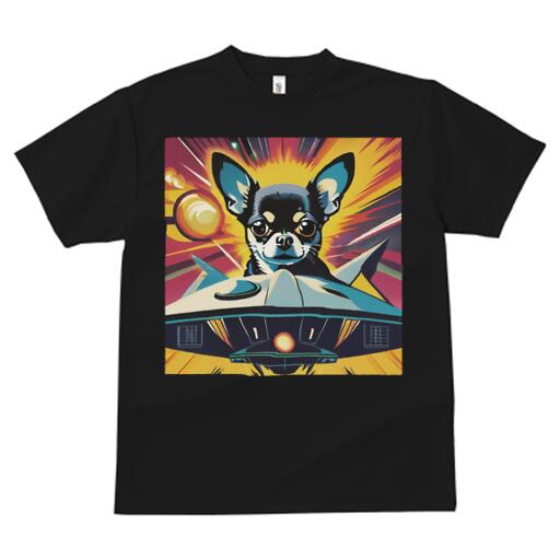 チワワ Tシャツ レディース 犬ファン 半袖 春夏 犬柄 プリント カジュアル かわいい 人間用 個性派 ここだけのデザイン 面白 宇宙船 チワワ スペース ポップアート