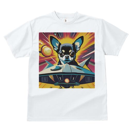 チワワ Tシャツ レディース 犬ファン 半袖 春夏 犬柄 プリント カジュアル かわいい 人間用 個性派 ここだけのデザイン 面白 宇宙船 チワワ スペース ポップアート