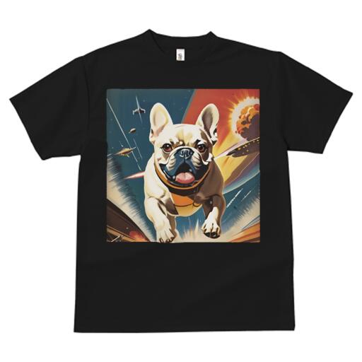 フレンチブルドッグ Tシャツ メンズ キッズ 犬ファン 半袖 春夏 犬柄 プリント カジュアル かわいい 人間用 個性派 ここだけのデザイン 面白 宇宙 フレンチブルドッグ スペースシップ 爆発