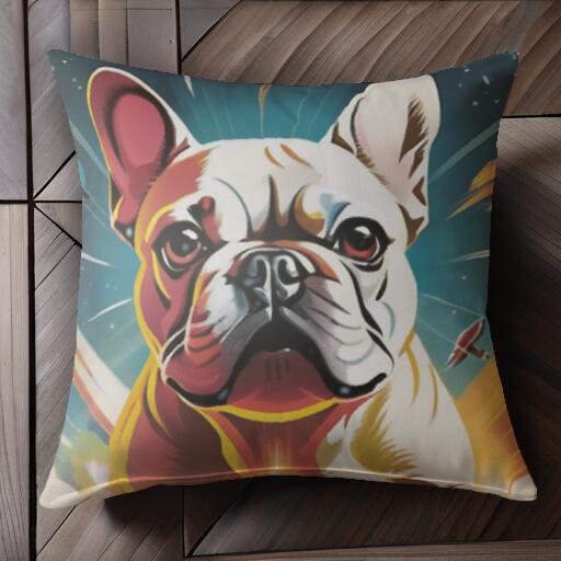 宇宙 フレンチブルドッグ スペース レトロ ポップアート クッションカバー 45×45cm アニマル柄 おしゃれ 可愛い クッション本體付き 正方形 犬ファン