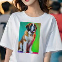 セントバーナード Tシャツ レディース 犬ファン 半袖 春夏 犬柄 プリント カジュアル かわいい 人間用 個性派 ここだけのデザイン 面白 セントバーナード(4)