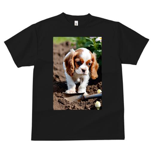 キャバリア Tシャツ レディース 犬ファン 半袖 春夏 犬柄 プリント カジュアル かわいい 人間用 個性派 ここだけのデザイン 面白 土 キャバリア シャベル 庭
