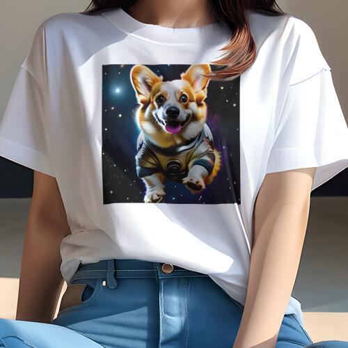 コーギー Tシャツ レディース 犬ファン 半袖 春夏 犬柄 プリント カジュアル かわいい 人間用 個性派 ここだけのデザイン 面白 宇宙 コーギー スペース 宇宙服