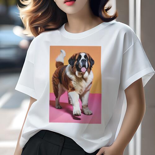 セントバーナード Tシャツ レディース 犬ファン 半袖 春夏 犬柄 プリント カジュアル かわいい 人間用 個性派 ここだけのデザイン 面白 セントバーナード