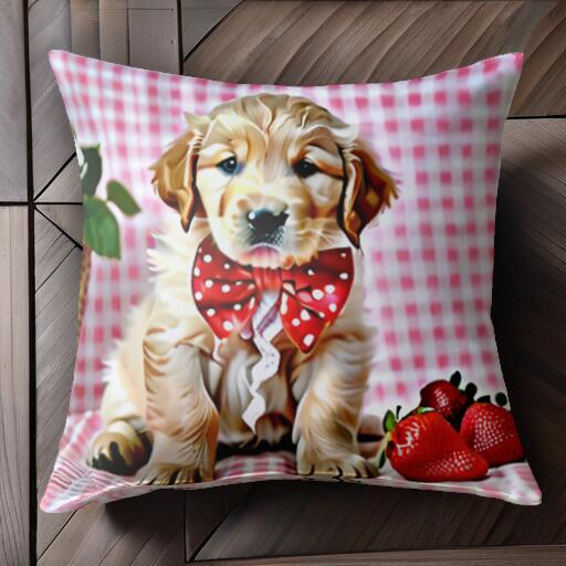 イチゴ ゴールデンレトリバー 薔薇 バスケット ギンガムチェック クッションカバー 45×45cm アニマル柄..