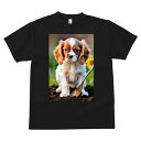 キャバリア Tシャツ メンズ キッズ 犬ファン 半袖 春夏 犬柄 プリント カジュアル かわいい 人間用 個性派 ここだけのデザイン 面白 土 キャバリア シャベル ひまわり