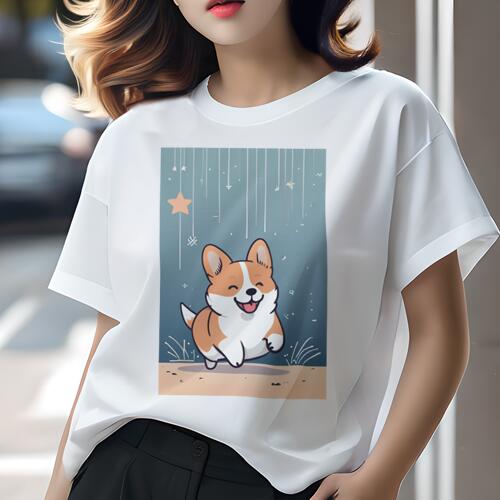 コーギー Tシャツ レディース 犬ファン 半袖 春夏 犬柄 プリント カジュアル かわいい 人間用 個性派 ここだけのデザイン 面白 星 コーギー かわいい イラスト