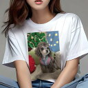 トイプードル Tシャツ レディース 犬ファン 半袖 春夏 犬柄 プリント カジュアル かわいい 人間用 個性派 ここだけのデザイン 面白 クリスマスツリー トイプードル 星