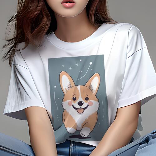 楽天フロントップ楽天市場店コーギー Tシャツ レディース 犬ファン 半袖 春夏 犬柄 プリント カジュアル かわいい 人間用 個性派 ここだけのデザイン 面白 星 コーギー キラキラ
