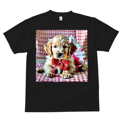 ゴールデンレトリバー Tシャツ レディース 犬ファン 半袖 春夏 犬柄 プリント カジュアル かわいい 人間用 個性派 ここだけのデザイン 面白 リボン ゴールデンレトリバー 水玉
