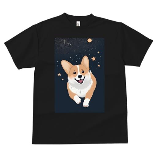 楽天フロントップ楽天市場店コーギー Tシャツ メンズ キッズ 犬ファン 半袖 春夏 犬柄 プリント カジュアル かわいい 人間用 個性派 ここだけのデザイン 面白 星 コーギー 月 夜空 キラキラ