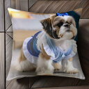 リボン シーズー ワンピース クッションカバー 45×45cm アニマル柄 おしゃれ 可愛い クッション本体付き 正方形 犬ファン
