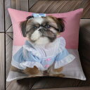 リボン シーズー ワンピース クッションカバー 45×45cm アニマル柄 おしゃれ 可愛い クッション本体付き 正方形 犬ファン