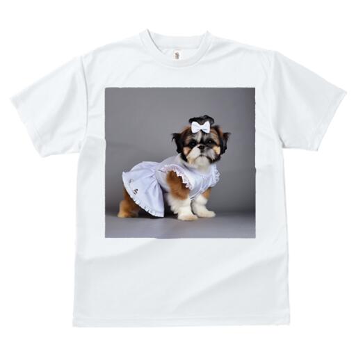 シーズー Tシャツ レディース 犬ファン 半袖 春夏 犬柄 プリント カジュアル かわいい 人間用 個性派 ここだけのデザイン 面白 ドレス シーズー リボン