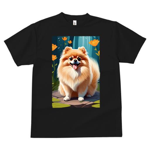 ポメラニアン Tシャツ メンズ キッズ 犬ファン 半袖 春夏 犬柄 プリント カジュアル かわいい 人間用 個性派 ここだけのデザイン 面白 花 ポメラニアン 背景