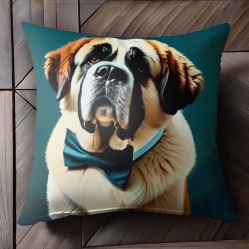 蝶ネクタイ セントバーナード クッションカバー 45×45cm アニマル柄 おしゃれ 可愛い クッション本体付き 正方形 犬ファン