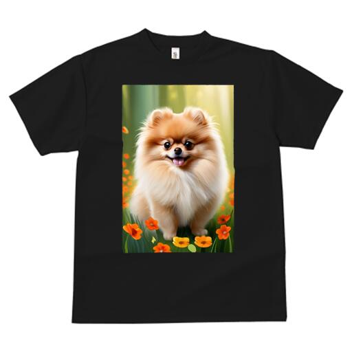 ポメラニアン Tシャツ レディース 犬ファン 半袖 春夏 犬柄 プリント カジュアル かわいい 人間用 個性派 ここだけのデザイン 面白 花 ポメラニアン 草