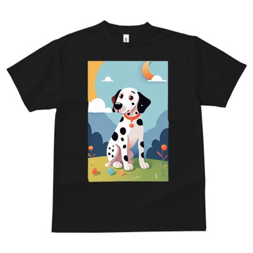 ダルメシアン Tシャツ メンズ キッズ 犬ファン 半袖 春夏 犬柄 プリント カジュアル かわいい 人間用 個性派 ここだけのデザイン 面白 空 ダルメシアン 雲 月 山