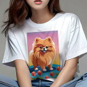 ポメラニアン Tシャツ レディース 犬ファン 半袖 春夏 犬柄 プリント カジュアル かわいい 人間用 個性派 ここだけのデザイン 面白 花 ポメラニアン チューリップ ポップ