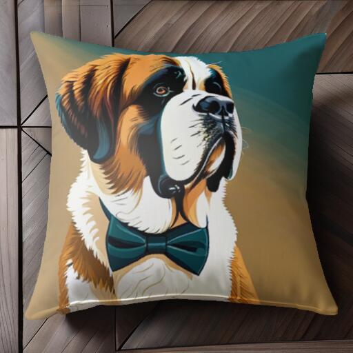 蝶ネクタイ セントバーナード クッションカバー 45×45cm アニマル柄 おしゃれ 可愛い クッション本体付き 正方形 犬ファン
