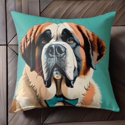 蝶ネクタイ セントバーナード クッションカバー 45×45cm アニマル柄 おしゃれ 可愛い クッション本体付..