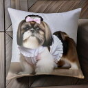 リボン シーズー ワンピース クッションカバー 45×45cm アニマル柄 おしゃれ 可愛い クッション本体付き 正方形 犬ファン
