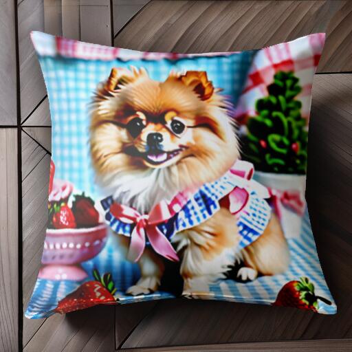 イチゴ ポメラニアン ギンガムチェック ドッグウェア 鉢植え クッションカバー 45×45cm アニマル柄 お..