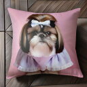リボン シーズー ワンピース クッションカバー 45×45cm アニマル柄 おしゃれ 可愛い クッション本体付き 正方形 犬ファン