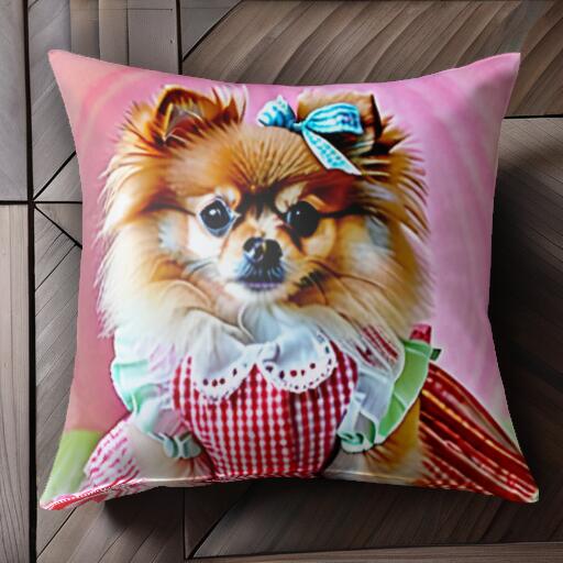 リボン ポメラニアン ワンピース クッションカバー 45×45cm アニマル柄 おしゃれ 可愛い クッション本..