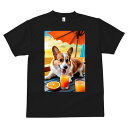 コーギー Tシャツ メンズ キッズ 犬ファン 半袖 春夏 犬柄 プリント カジュアル かわいい 人間用 個性派 ここだけのデザイン 面白 オレンジジュース コーギー ビーチパラソル 海