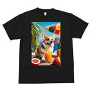 コーギー Tシャツ メンズ キッズ 犬ファン 半袖 春夏 犬柄 プリント カジュアル かわいい 人間用 個性派 ここだけのデザイン 面白 ジュース コーギー パイナップル ビーチパラソル ヤシの木