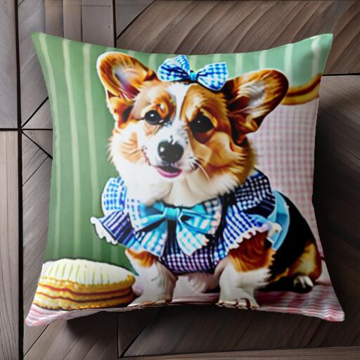 リボン コーギー ギンガムチェック ケーキ クッションカバー 45×45cm アニマル柄 おしゃれ 可愛い クッ..